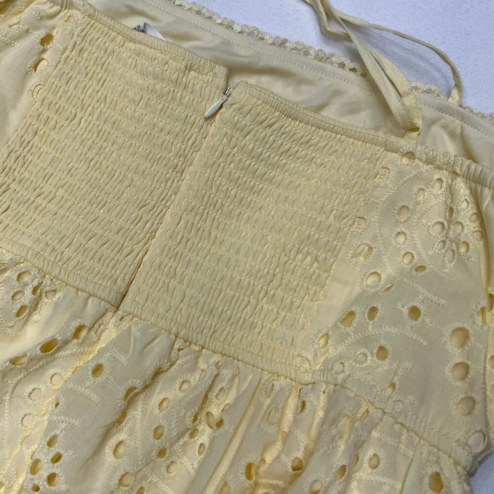 Altar’d State Yellow Eyelet Smocked Back Mini Dress XL NWOT Cotton Lined - Picture 8 of 12